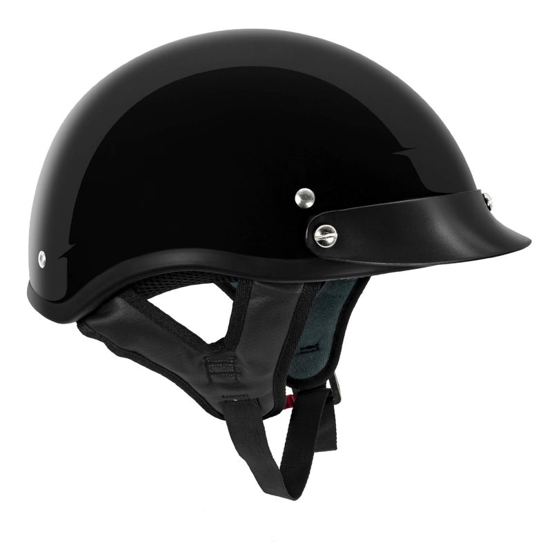 VCAN Unisex-Adult Size Cruiser Solid Gloss Black Half Face Motorcycle Helmet (X-Large) - Image 2